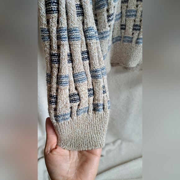 Men's Haggar Pullover Crewneck Textured Knit Cream Colored Sweater - Picture 4 of 7